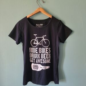 Apres Velo Black Short Sleeve Tshirt White Bike Text Size Large